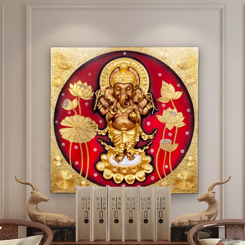 速发泰国金箔画沙发背景墙装饰家用客厅入户玄关走廊过道壁画壁饰