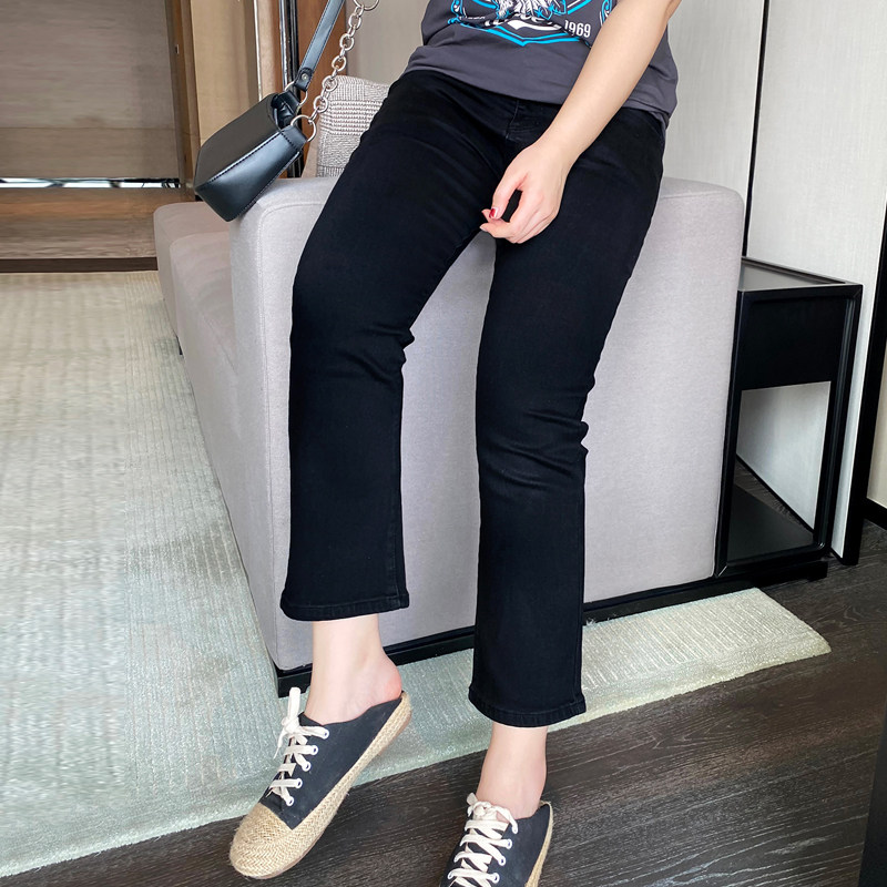 速发高腰牛仔裤女大码梨形身材胖妹妹裤子直筒弹力九分裤早春