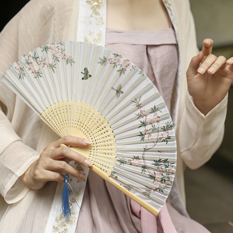 速发古风折子折扇中国风汉小旗袍舞蹈跳舞儿童学生夏日随身扇叠服