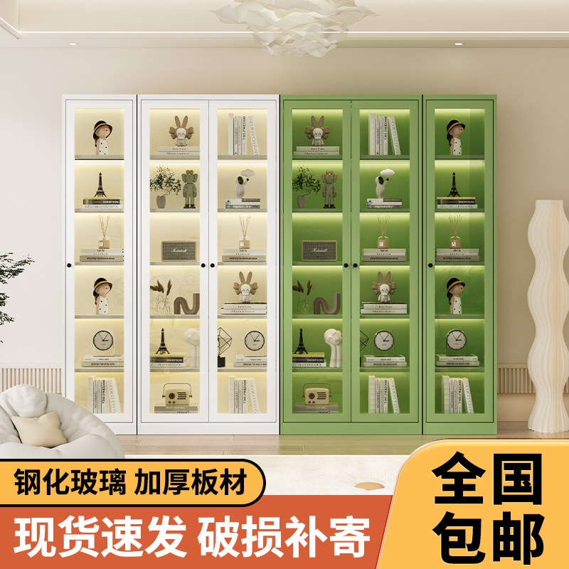 速发物皮玻柜书璃门防尘书架简约铁艺置物柜家用展示柜客厅储铁柜