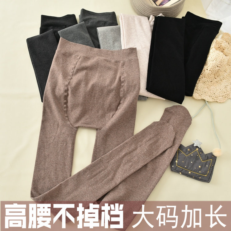 速发女春秋大码200斤全棉高腰连裤打底裤袜奶咖加长高个子175薄绒
