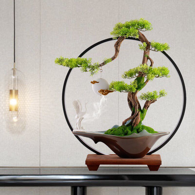 速发绿中式迎客松崖柏摆件电视柜家居室公办桌面新植盆栽摆设装饰