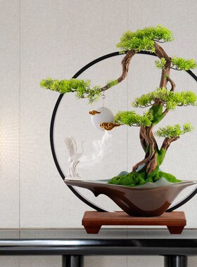 速发绿中式迎客松崖柏摆件电视柜家居室公办桌面新植盆栽摆设装饰