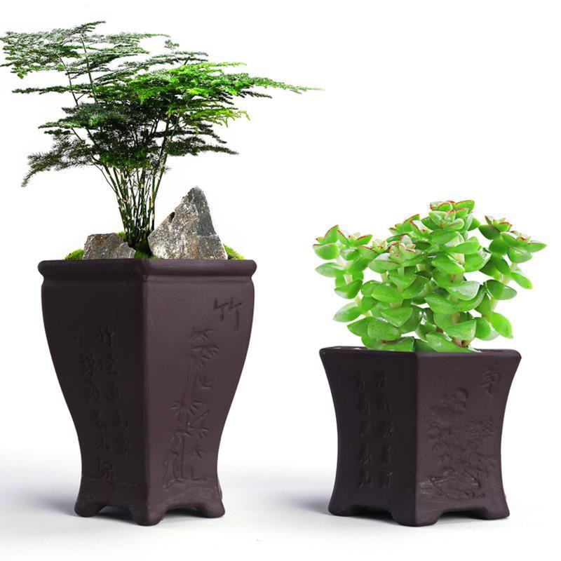 速发紫砂花盆四方植兰花菖蒲花卉绿形盆栽大号多肉盆景小陶清专用