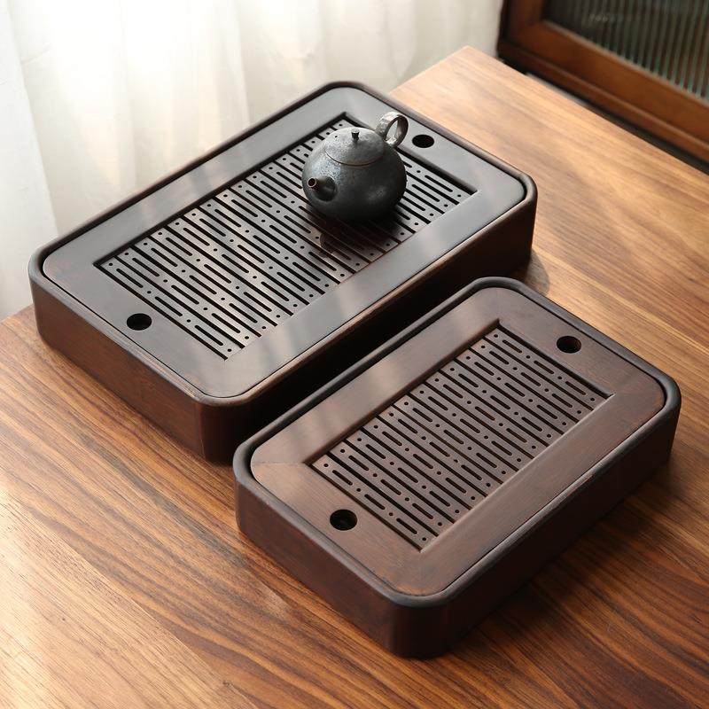 新款竹制蓄水式家用茶盘小号胡桃木色酒店茶具套装日式干泡茶托