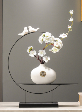 新中式铁艺软装工艺品摆件腊梅仿真插花电视柜摆设创意家居装饰品