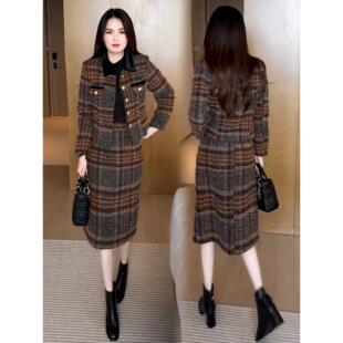 ROUMIKL时尚洋气套装裙女2025冬季新款时髦显瘦小香风短外套连衣