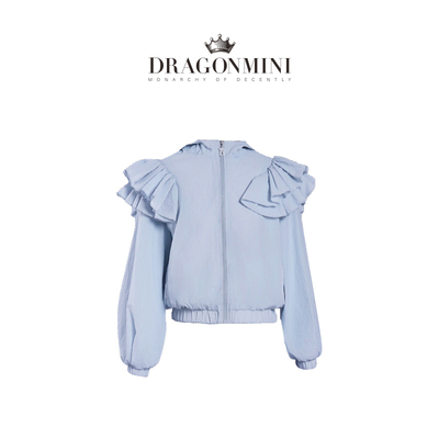dragonmini海蓝色荷叶边外套