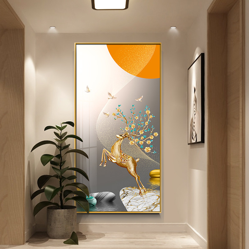 入户玄关装饰画2021新款走廊过道壁画招财寓意简约现代挂画晶瓷画