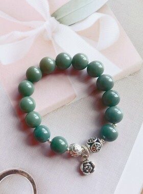 原创天然阴皮风化绿菩提根手串女手持手捻单圈白玉菩提子渐变佛珠