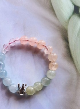 天然摩根石手链糖果色绿柱石海蓝宝马卡龙色水晶手串女粉水晶爱心