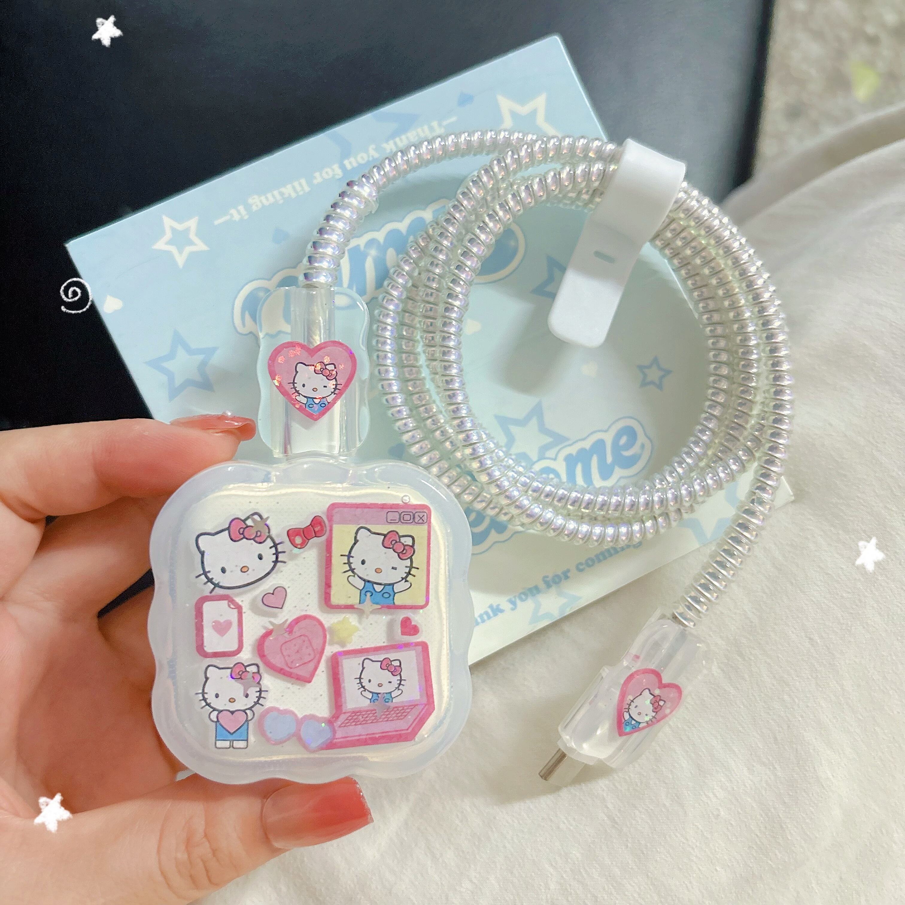 可爱kitty猫苹果40w动态充电器保护套适用17系列数据线iPhone1615