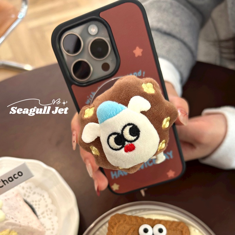 原创iphone黑边磨砂可爱玩偶支架