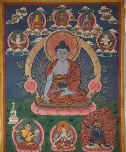 清末民初藏地院供【药师佛大唐卡】高僧纯手绘描金矿物质染料