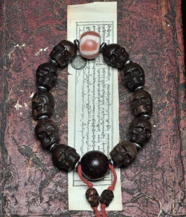 藏地瑜伽士修持【超大33mm糖球玛瑙古珠】搭配牦牛骨骷髅南红