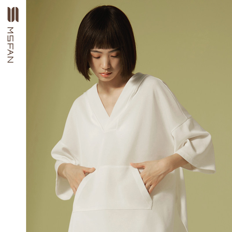 MS FAN极简风V领宽松睡衣女白色家居服套装轻熟简约风舒适