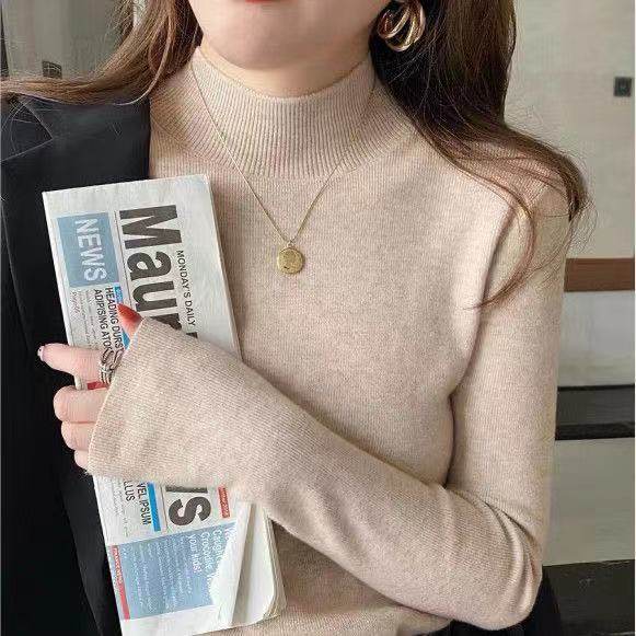 半高领打底衫女长袖秋冬装内搭毛衣百搭薄款宽松显瘦洋气针织上衣
