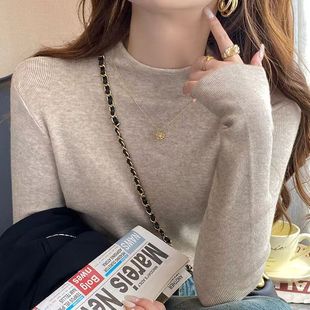 小立领奶fufu软糯针织长袖打底衫女冬季毛衣秋装韩版简约上衣内搭