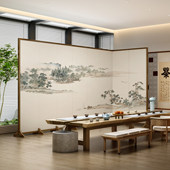 实木折屏公司新中式 折叠入户玄关家用移动山水背景墙酒店办公屏风
