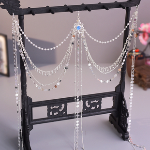 唐韵坊原创古风汉服银色异域风情古典服饰腰链百搭长流苏腰间配饰