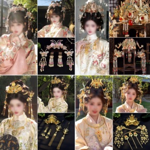 京城贵女明制秀禾服冠新娘婚嫁奢华烧蓝发冠汉服凤冠头饰中式婚礼