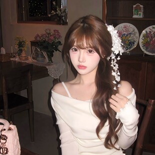 白色铃兰花朵流苏发夹侧边夹新娘结婚头饰配饰网红氛围感拍照饰品