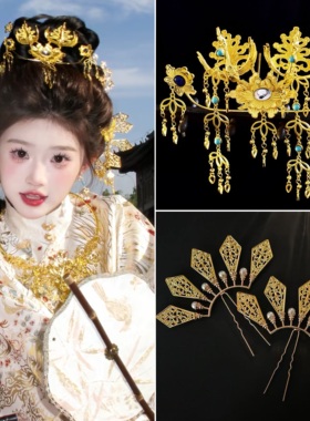 古风唐风花朵发冠仕女图同款配饰