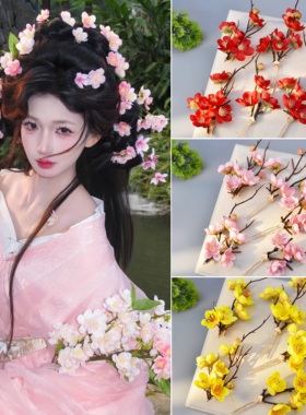 汉服粉色桃花古风仙气发簪头饰花神古风流苏少女古风对夹发夹发饰