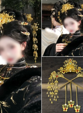 明制贵女大气头饰金色新款套装