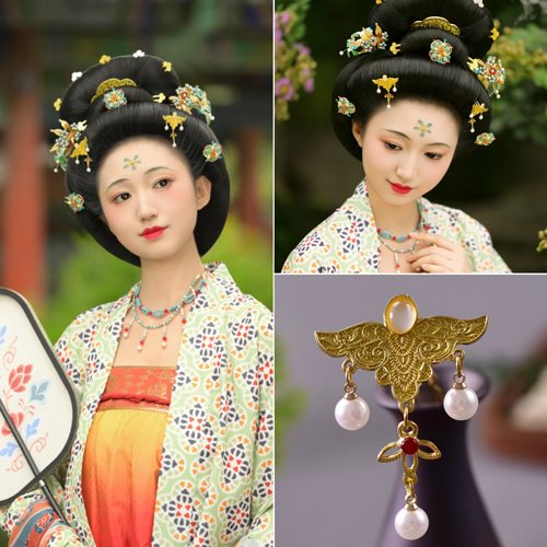 唐代古风汉服头饰花钿簪唐风抹额