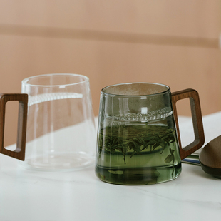 个人专用绿茶杯高端月牙杯高弸硅玻璃杯办公室 茶水分离泡茶杯男款