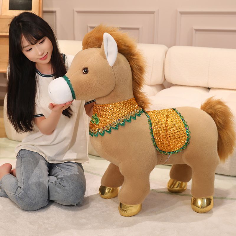 创意迎宾马公仔毛绒玩具生肖仿真马大号马年吉祥物新年玩偶摆件