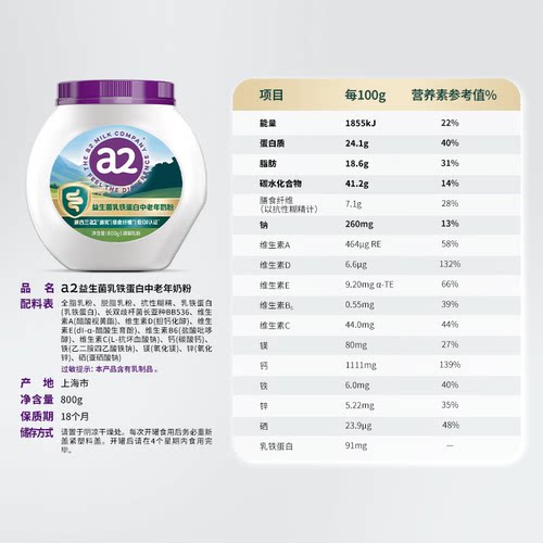 a2奶粉乳铁蛋白低GI益生菌骨骼