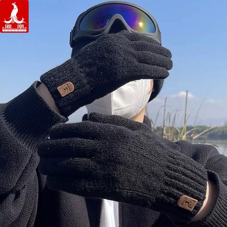 凤凰可触屏棉手套男冬季防寒手套