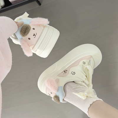 人本粉色可爱狗狗小白鞋女