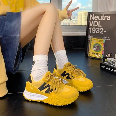 回力黄色厚底老爹鞋女款