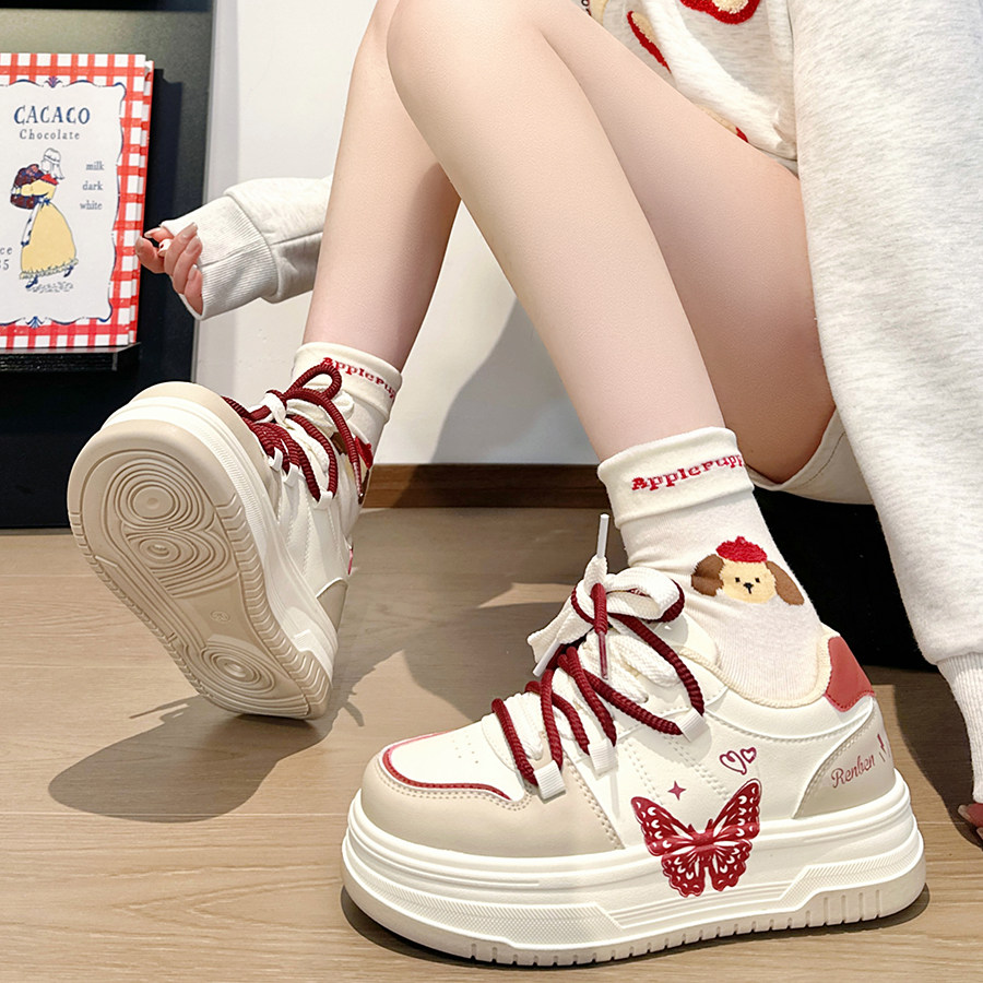 人本女鞋酒红原创蝴蝶小众板鞋高颜值校园百搭个性休闲小白鞋女潮,女鞋,休闲板鞋,淘宝优惠券,粉丝福利购,淘宝优惠卷