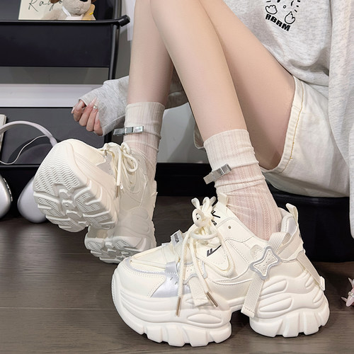 回力奶白星星老爹鞋女款2025爆款时尚运动鞋百搭轻便厚底休闲鞋子
