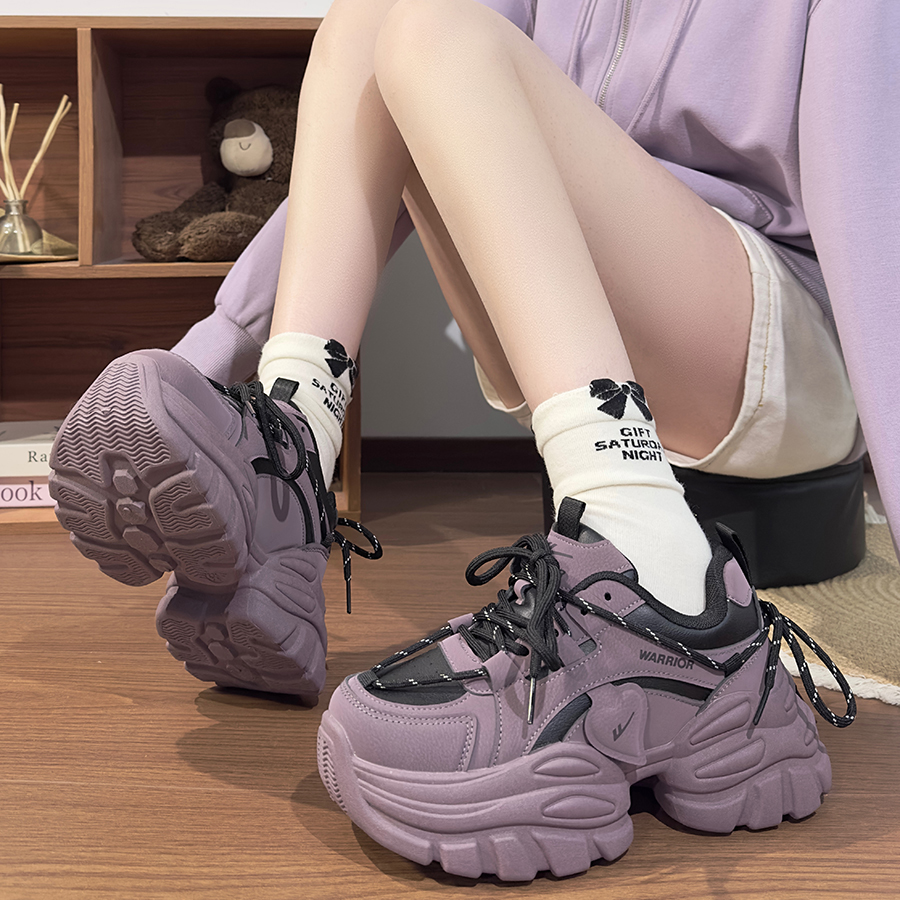 回力紫色厚底老爹鞋女款
