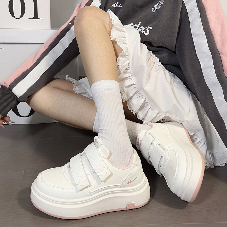 回力樱花粉女鞋魔术贴小白鞋女2025新款配裙子穿的学生韩版板鞋女