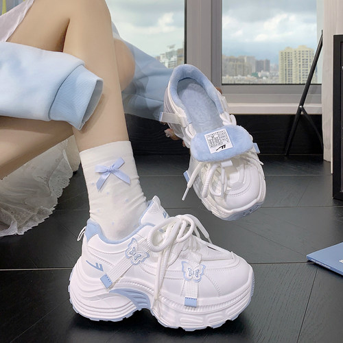 回力加绒蝴蝶老爹鞋女2025爆款冬季加绒保暖鞋子厚底二棉休闲鞋女