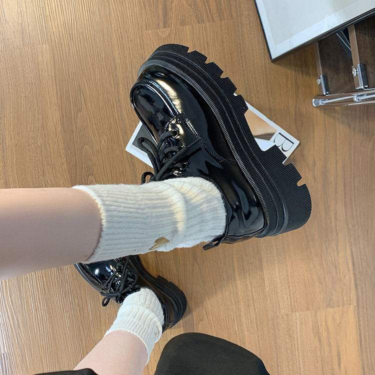 回力亮黑色小皮鞋女2025新款玛丽珍豆豆鞋厚底软皮英伦风乐福鞋女