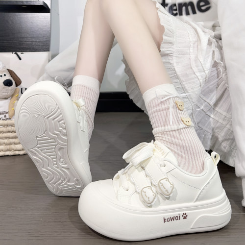 人本白色魔术贴小白鞋女