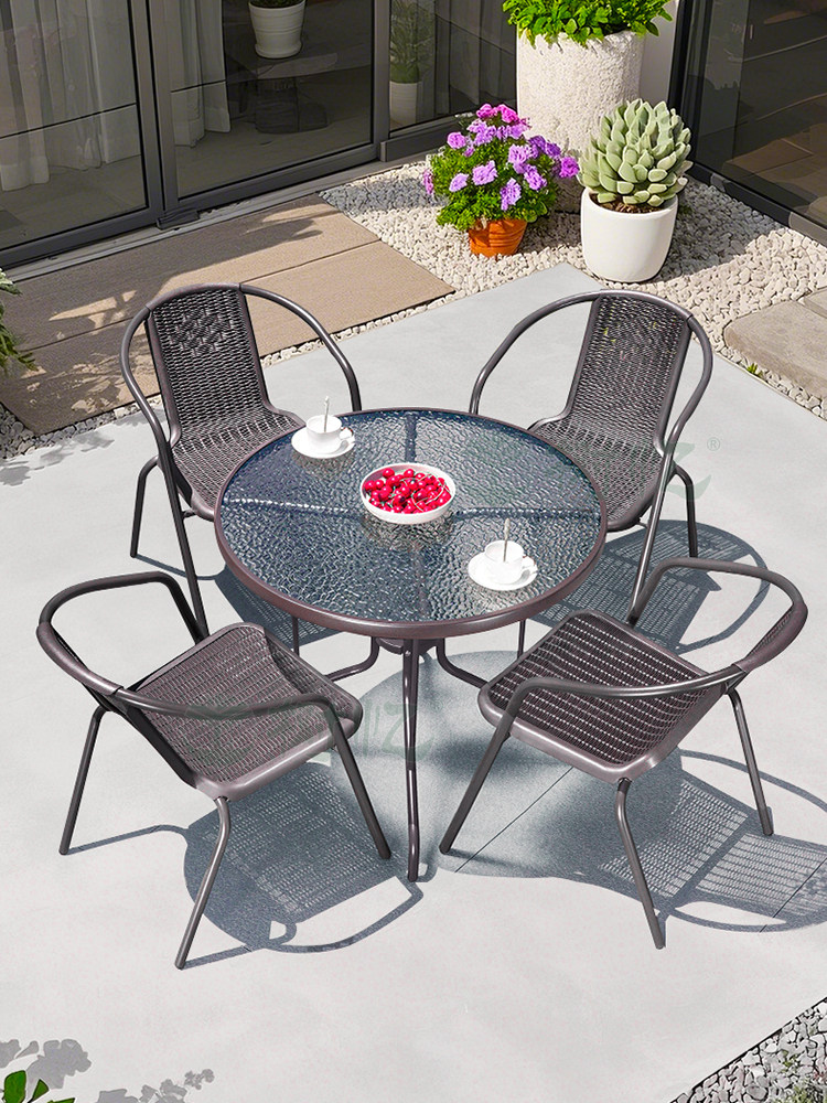 树艺户外桌椅藤椅三件套藤靠背户外露天休闲阳台小咖啡桌铁庭院