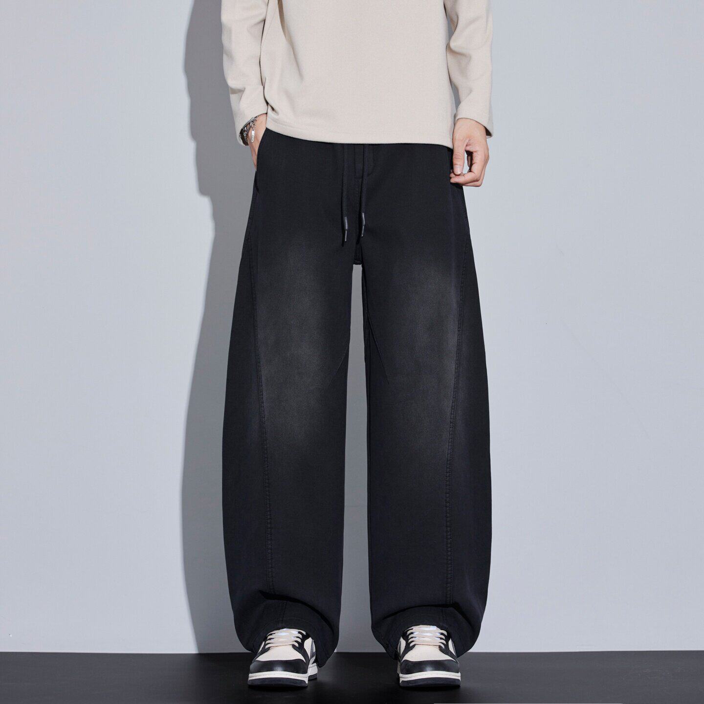 【香港&潮牌专柜正品】 牛仔裤男款厚款2026新款阔腿直筒弯刀黑色