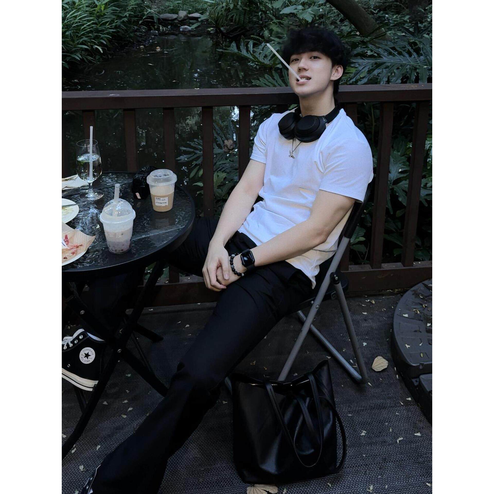 美式痞帅弯刀褶皱长裤