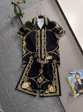 【香港BHAK&男装设计】美杜莎宫廷印花短袖短裤套装男士休闲两件
