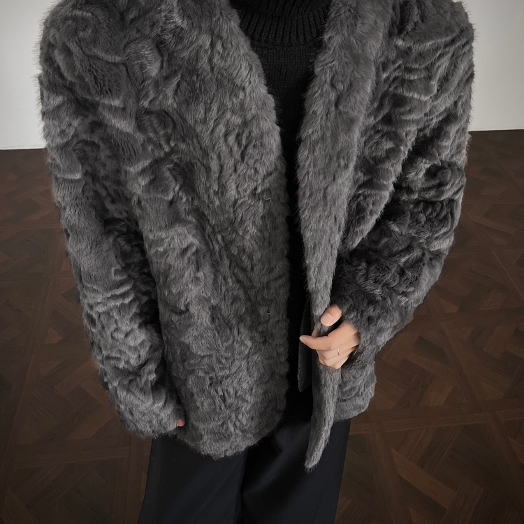 无领西装外套老钱风皮草