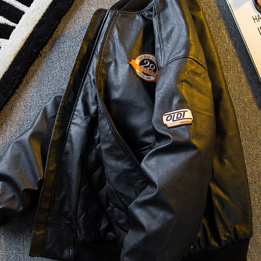 美拉德穿搭PU皮衣棒球服棉衣男