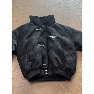 【香港·尊荣定制】扎染PU皮衣羽绒服男款冬季加厚麂皮绒棉服外套